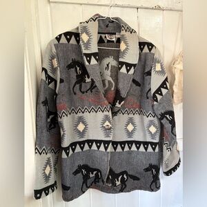 Vintage Horse Patterned Jacket 100 %Cotton Medium/XL